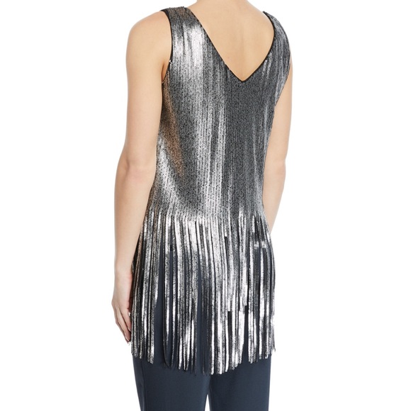 NEW! Nanette Lepore "Psychedelic" metallic sequin top with fringe hem - Picture 2 of 9